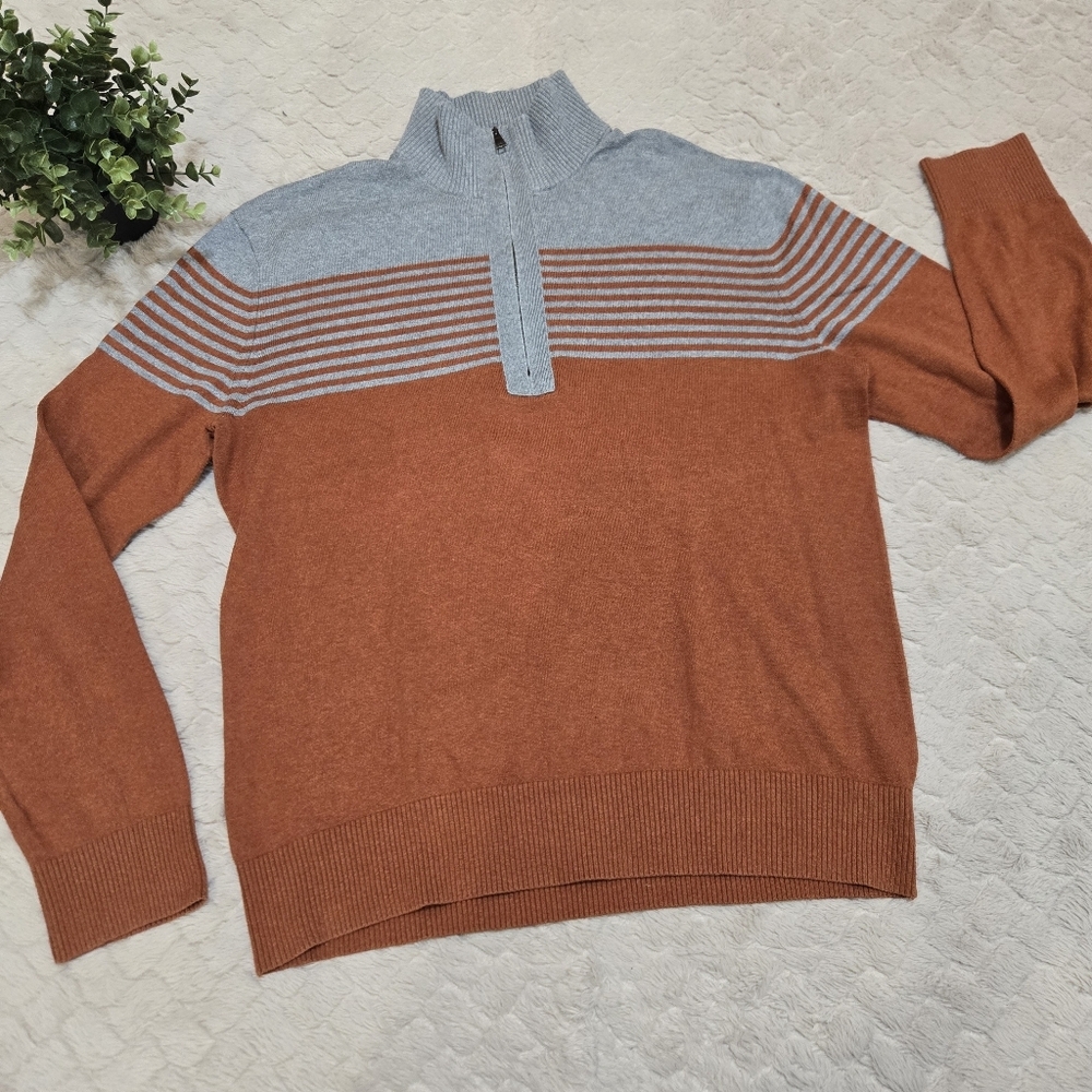 Banana Republic Gray & Orange Quarter-Zip Pullover Preppy Office Sweater, Size L